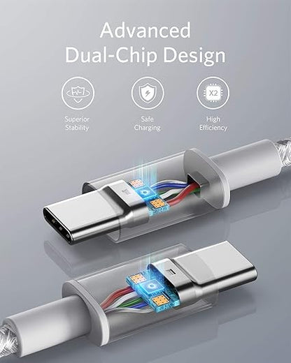Anker USB-C to USb-C Cable (10ft/3m, 100W, Braided) Silver