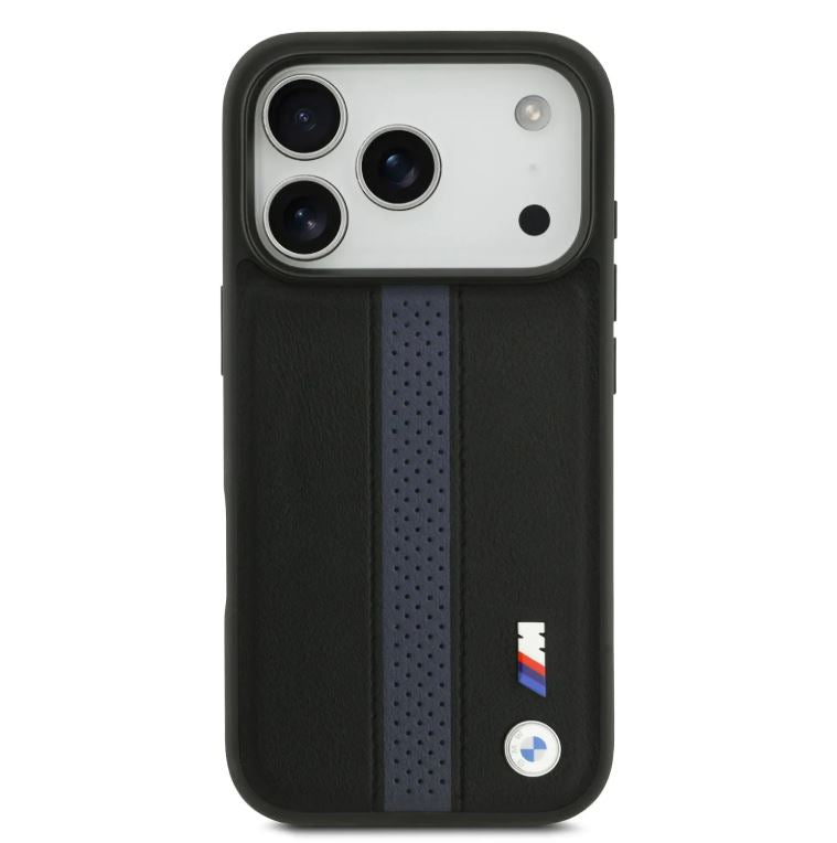 BMW PU Leather Case With Perforated Stripes & Metal Logos-iPhone 17 Pro