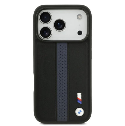BMW PU Leather Case With Perforated Stripes & Metal Logos-iPhone 17 Pro