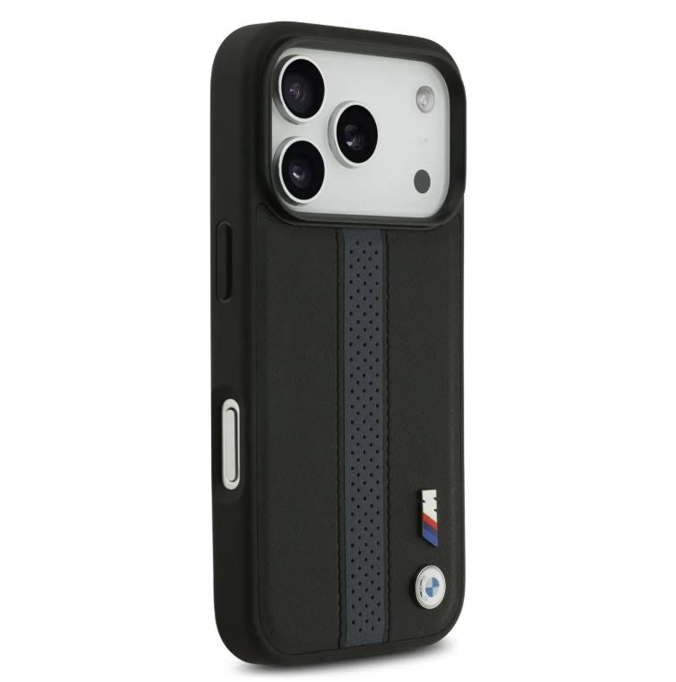 BMW PU Leather Case With Perforated Stripes & Metal Logos-iPhone 17 Pro