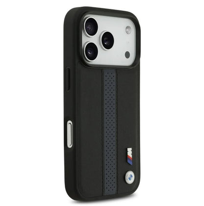 BMW PU Leather Case With Perforated Stripes & Metal Logos-iPhone 17 Pro