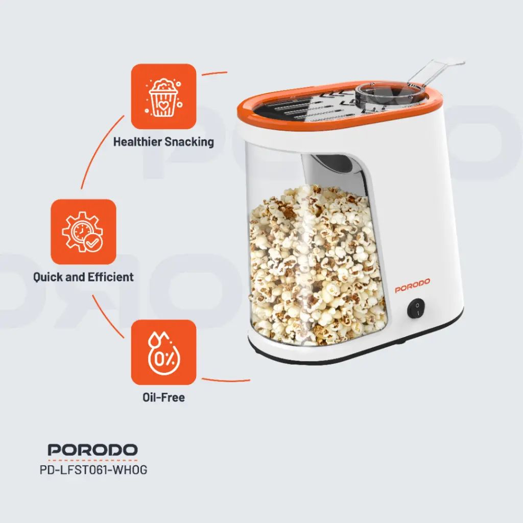 porodo Lifestyle Air-Popped Popcorn Maker - White/Orang