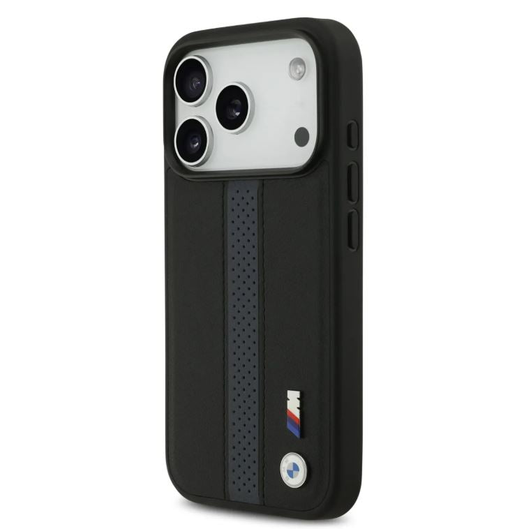 BMW PU Leather Case With Perforated Stripes & Metal Logos-iPhone 17 Pro