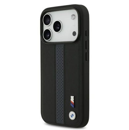 BMW PU Leather Case With Perforated Stripes & Metal Logos-iPhone 17 Pro