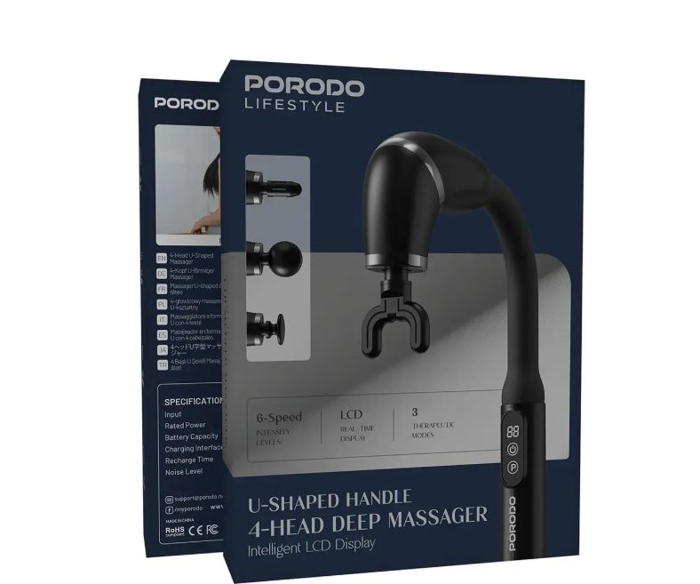 Porodo Lifestyle U-Shaped  Handle 4-Head Deep  Massager -Black