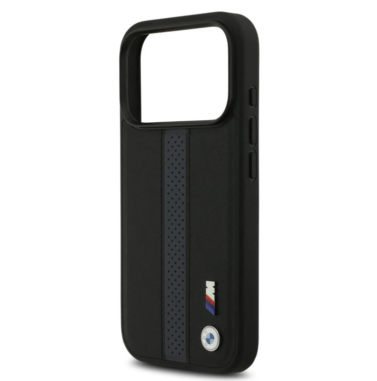 BMW PU Leather Case With Perforated Stripes & Metal Logos-iPhone 17 Pro