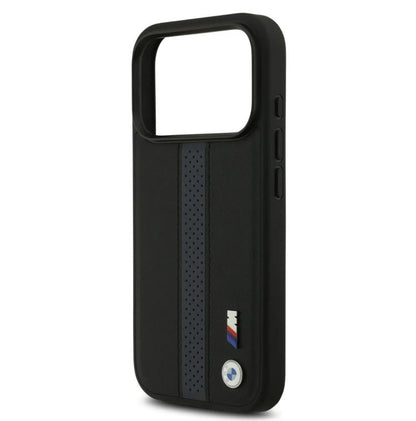 BMW PU Leather Case With Perforated Stripes & Metal Logos-iPhone 17 Pro