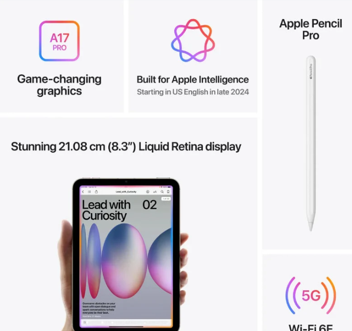 Apple iPad Mini A17 Pro (2024) - 8.3"inch 128GB - WiFi + 5G - STARLIGHT