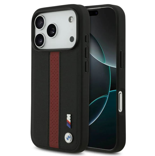 BMW PU Leather Case With Perforated Stripes & Metal Logos-iPhone 17 Pro Max