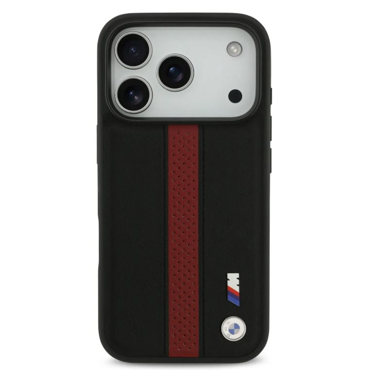 BMW PU Leather Case With Perforated Stripes & Metal Logos-iPhone 17 Pro Max