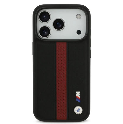 BMW PU Leather Case With Perforated Stripes & Metal Logos-iPhone 17 Pro