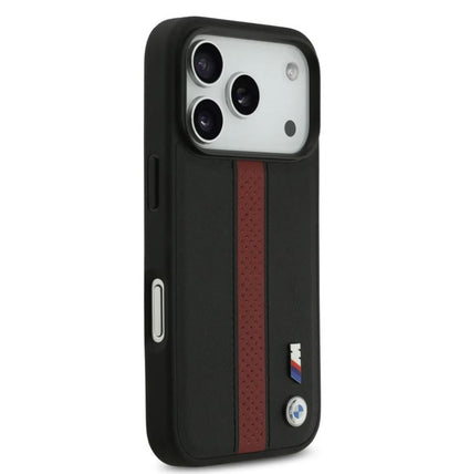 BMW PU Leather Case With Perforated Stripes & Metal Logos-iPhone 17 Pro