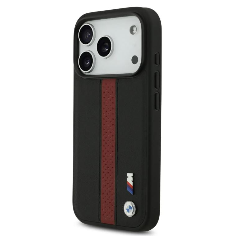 BMW PU Leather Case With Perforated Stripes & Metal Logos-iPhone 17 Pro