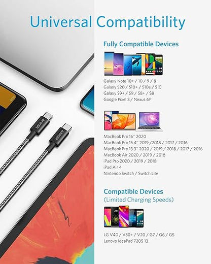 Anker USB-C to USb-C Cable (10ft/3m, 100W, Braided)  Black