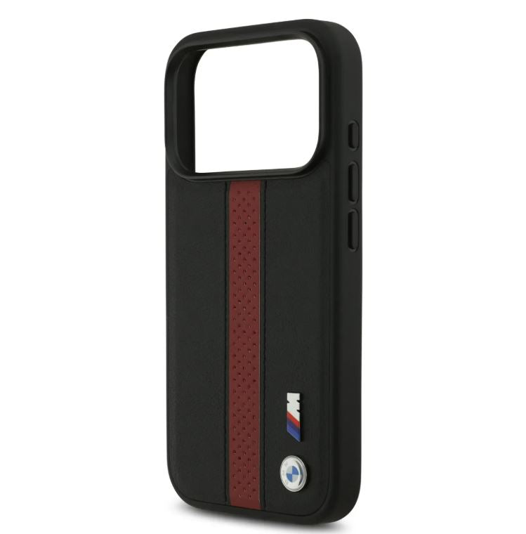 BMW PU Leather Case With Perforated Stripes & Metal Logos-iPhone 17 Pro Max