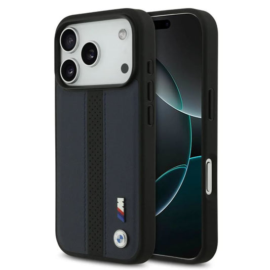 BMW PU Leather Case With Perforated Stripes & Metal Logos-iPhone 17 Pro