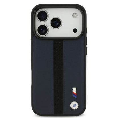 BMW PU Leather Case With Perforated Stripes & Metal Logos-iPhone 17 Pro Max