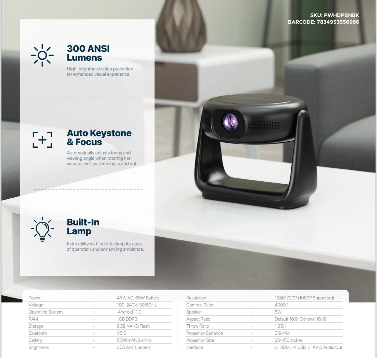 Powerology Rotating Stand Portable Projector