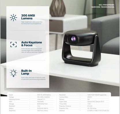 Powerology Rotating Stand Portable Projector