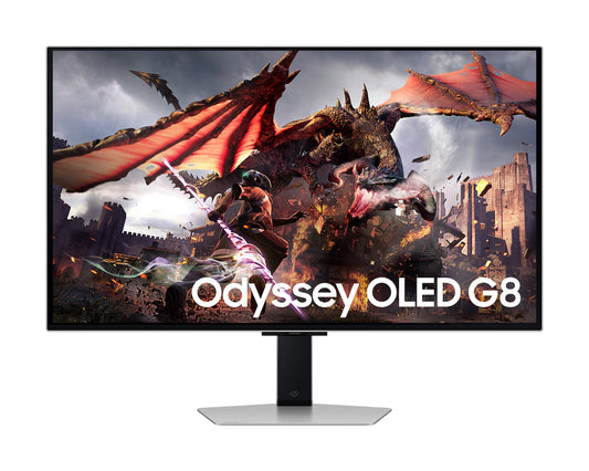Samsung The G80SD 32-inch UHD OLED gaming monitor features smart features and a 240Hz refresh rate.