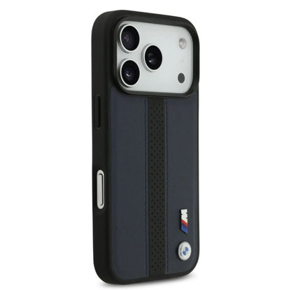 BMW PU Leather Case With Perforated Stripes & Metal Logos-iPhone 17 Pro Max