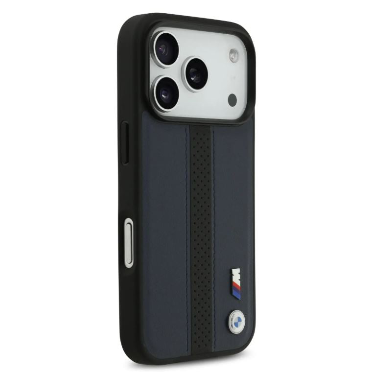 BMW PU Leather Case With Perforated Stripes & Metal Logos-iPhone 17 Pro