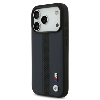 BMW PU Leather Case With Perforated Stripes & Metal Logos-iPhone 17 Pro Max