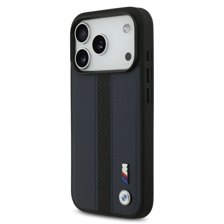 BMW PU Leather Case With Perforated Stripes & Metal Logos-iPhone 17 Pro