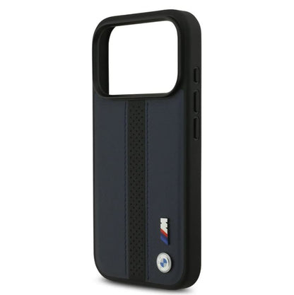 BMW PU Leather Case With Perforated Stripes & Metal Logos-iPhone 17 Pro Max