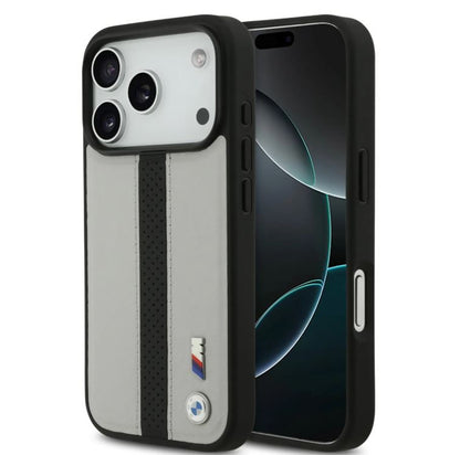 BMW PU Leather Case With Perforated Stripes & Metal Logos-iPhone 17 Pro