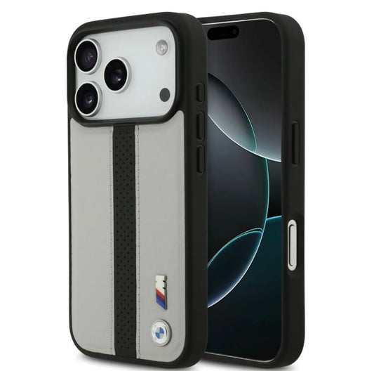 BMW PU Leather Case With Perforated Stripes & Metal Logos-iPhone 17 Pro