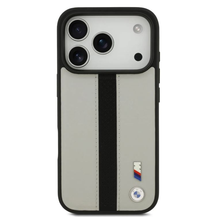 BMW PU Leather Case With Perforated Stripes & Metal Logos-iPhone 17 Pro