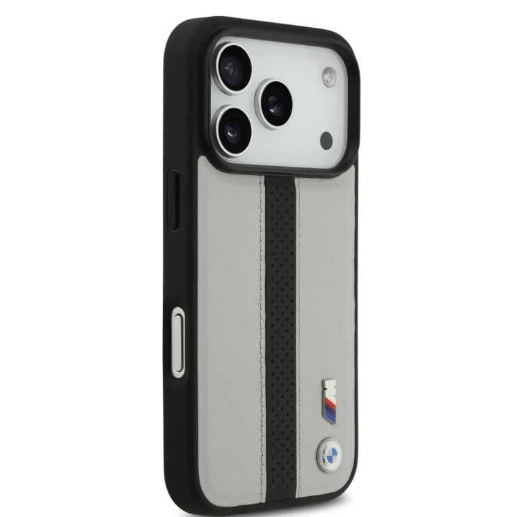 BMW PU Leather Case With Perforated Stripes & Metal Logos-iPhone 17 Pro