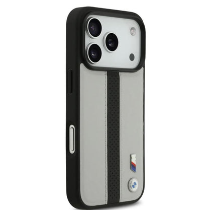 BMW PU Leather Case With Perforated Stripes & Metal Logos-iPhone 17 Pro