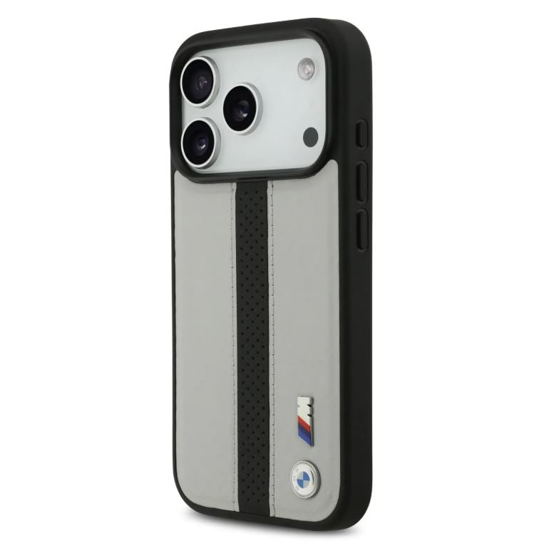 BMW PU Leather Case With Perforated Stripes & Metal Logos-iPhone 17 Pro