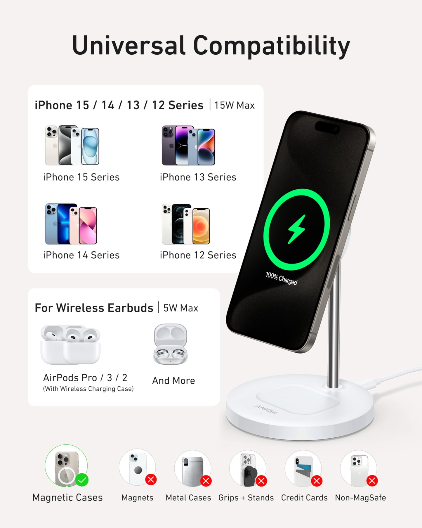Anker MagGo Wireless Charger (2-in-1 Stand) 15W White