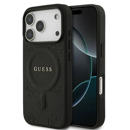 Guess MagSafe PU Leather Case With Peony Hot Stamp Design With Classsic Logo-iPhone 17 Pro Max