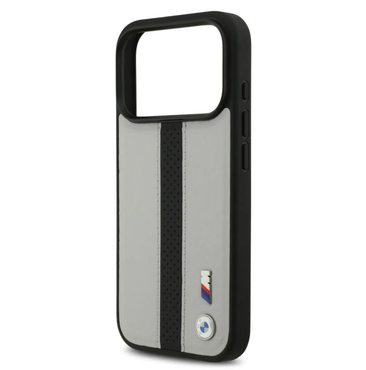 BMW PU Leather Case With Perforated Stripes & Metal Logos-iPhone 17 Pro