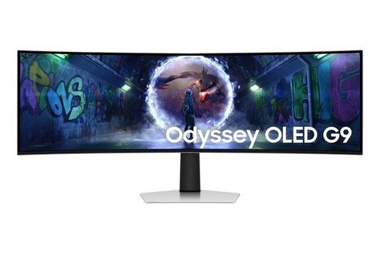 Samsung The G9 G932 Odyssey 49-inch OLED gaming monitor features Dual QHD resolution and a 240Hz refresh rate.