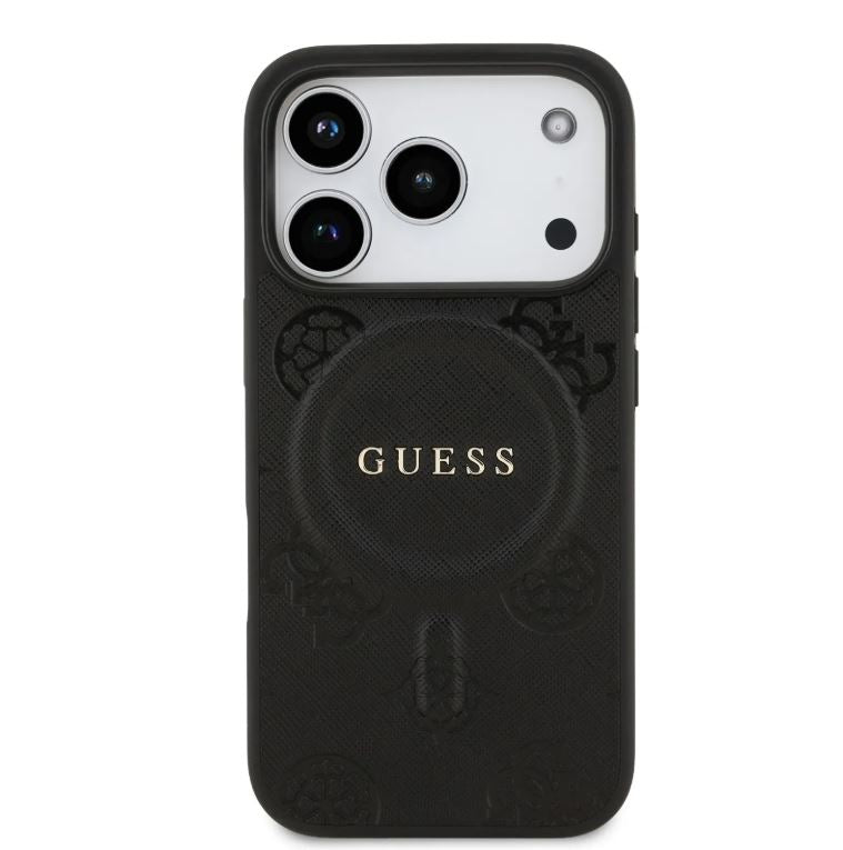 Guess MagSafe PU Leather Case With Peony Hot Stamp Design With Classsic Logo-iPhone 17 Pro Max