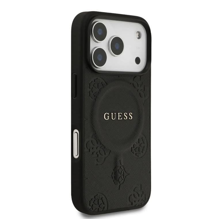 Guess MagSafe PU Leather Case With Peony Hot Stamp Design With Classsic Logo-iPhone 17 Pro Max