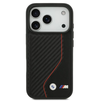 BMW PU Leather & Carbon Case With Colored Line Stitch-iPhone 17 Pro