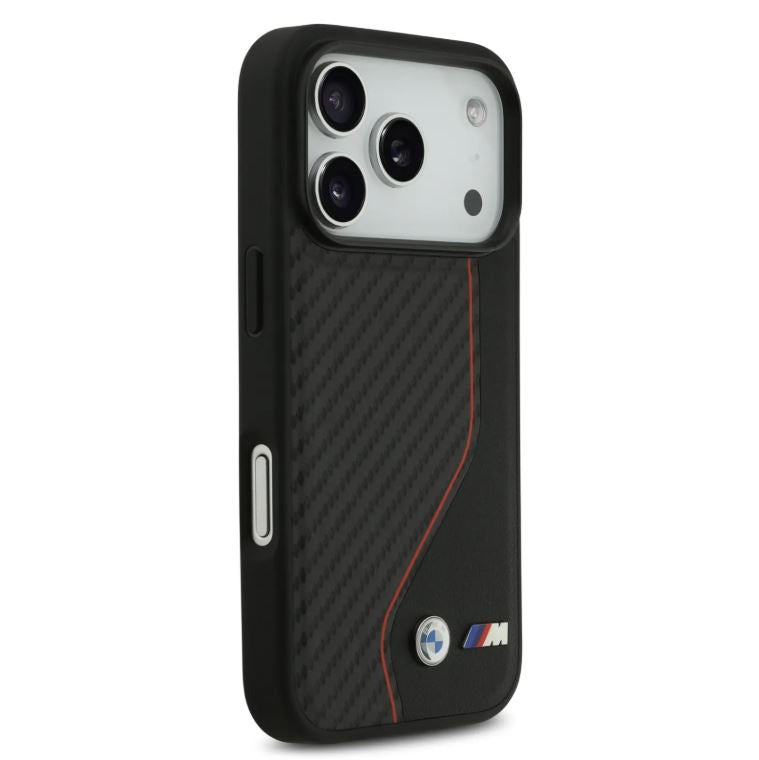 BMW PU Leather & Carbon Case With Colored Line Stitch-iPhone 17 Pro