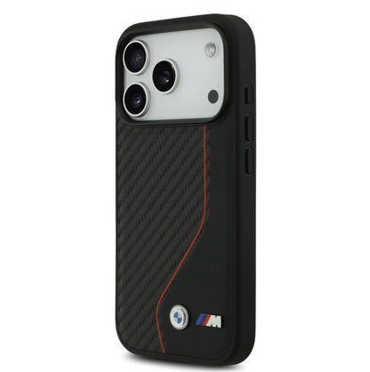 BMW PU Leather & Carbon Case With Colored Line Stitch-iPhone 17 Pro