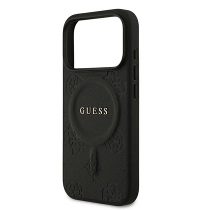 Guess MagSafe PU Leather Case With Peony Hot Stamp Design With Classsic Logo-iPhone 17 Pro Max