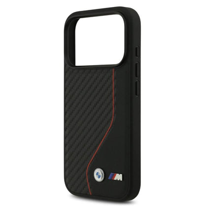 BMW PU Leather & Carbon Case With Colored Line Stitch-iPhone 17 Pro