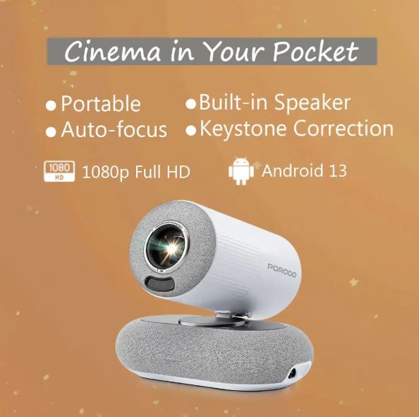 Porodo Lumacast Smart Full HD Projector Auto Focus & Keystone