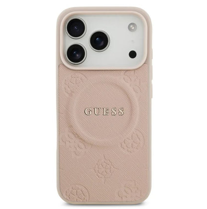 Guess MagSafe PU Leather Case With Peony Hot Stamp Design With Classsic Logo-iPhone 17 Pro Max