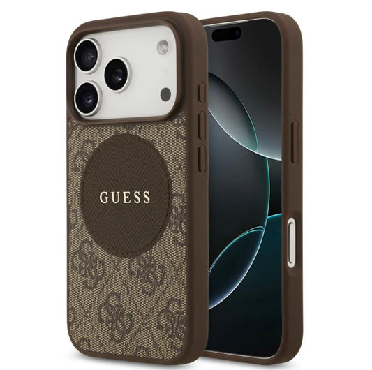 Guess MagSafe 4G PU Leather Case With Round Patch & Classic Logo-iPhone 17 Pro