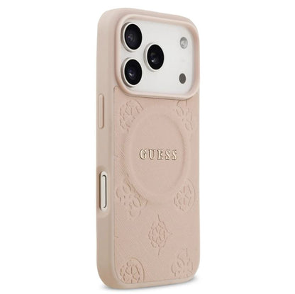 Guess MagSafe PU Leather Case With Peony Hot Stamp Design With Classsic Logo-iPhone 17 Pro Max